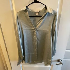 H&M light blue silk long sleeve blouse